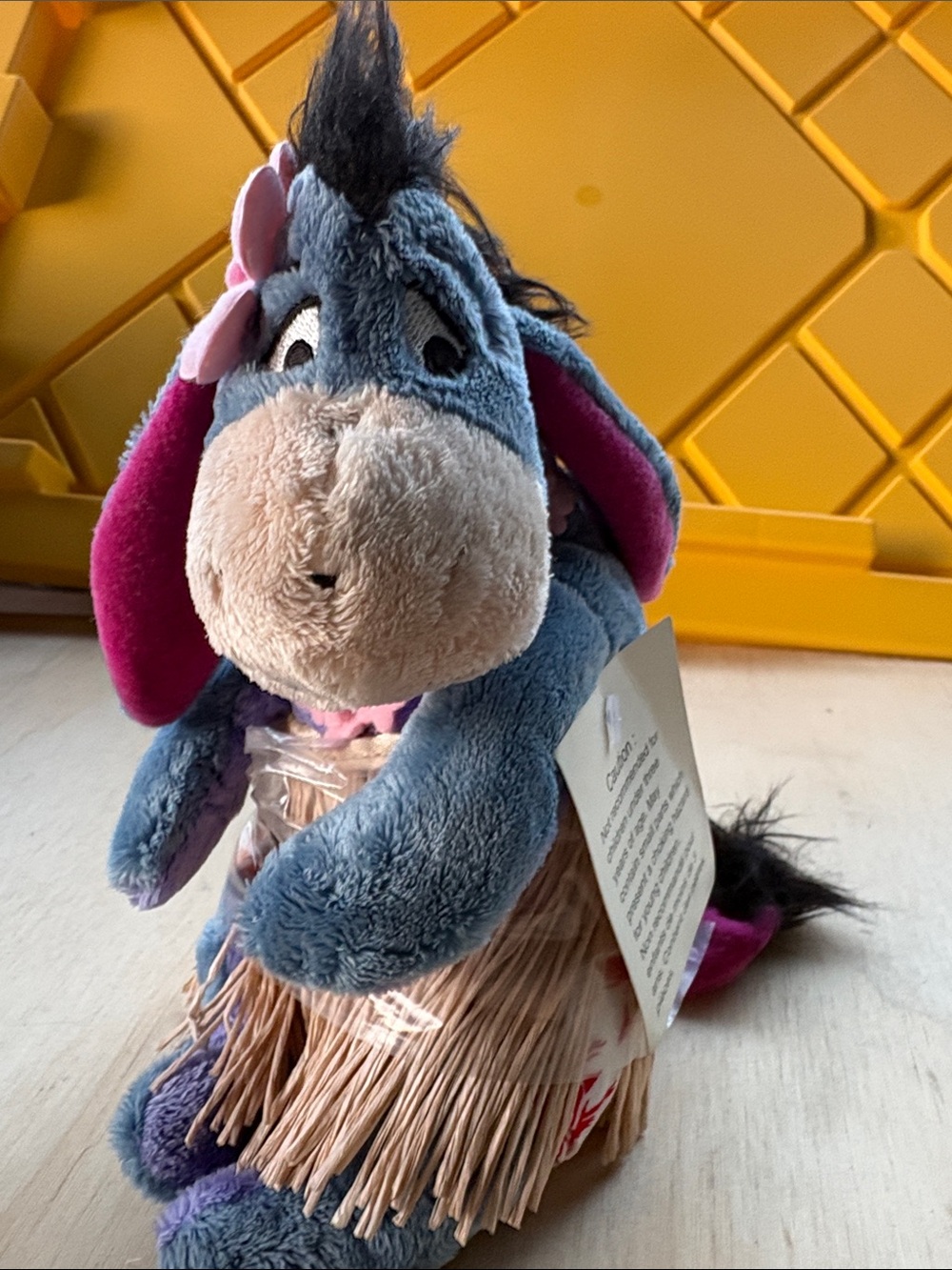 Disney Plush Hula Eeyore Stuffed Toy with Pink Accents